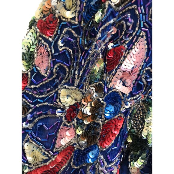 Vintage Swee Lo Royal Blue Sequin Beaded Silk Dress | XS/Small | 80s Cocktail Go - Picture 10 of 10